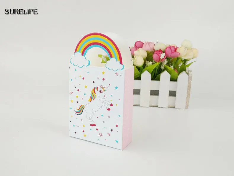 

50 шт./лот крафт-бумага подарочная коробка Единорог вечерние радужные звезды мультфильм конфеты единорог коробка пакеты для детского душа д...