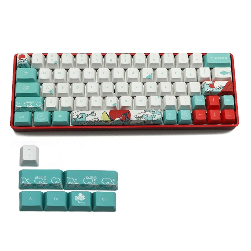

W3JD 71 клавиши Sea Coral Ukiyo-e Keycap краска Сублимация OEM профиль механическая клавиатура Keycap для GH60 XD64 DZ60 GK61 GK64