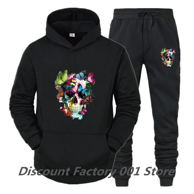 

Men's Tracksuit Camping Fishing Men's Sets Sport Homme Sweatshirt+Sweatpants 13 Colors S-3XL Man sweatshirts Cool Skull Printed