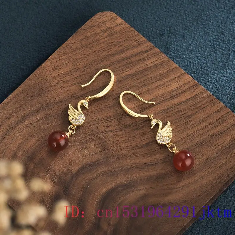 

Jade Bead Earrings Gifts 925 Silver Natural Gemstone Fashion Chalcedony Jewelry Women Crystal Zircon Amulet