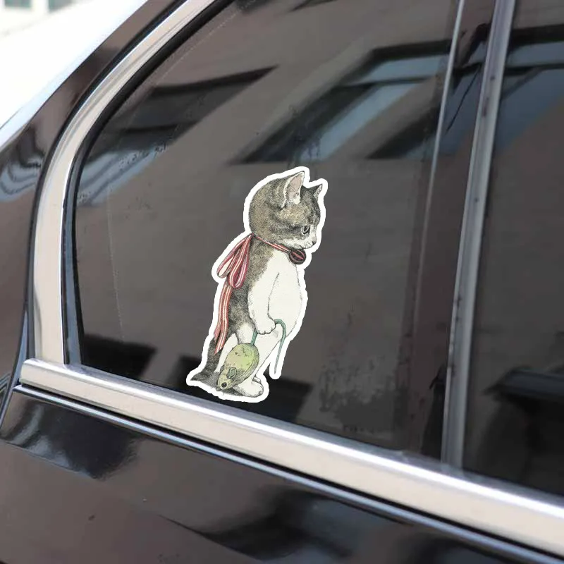 EBdecal Милая кошачья ловля мышь для Авто/бампера/окна/настенные наклейки DIY Декор
