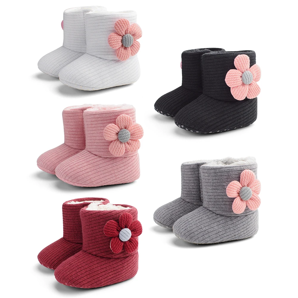 

Baby Sun Flower Prewalker Shoes Newborn Girl Winter Warm Crawling Booties Boots Thermal Thick Infant First Walker Shoes