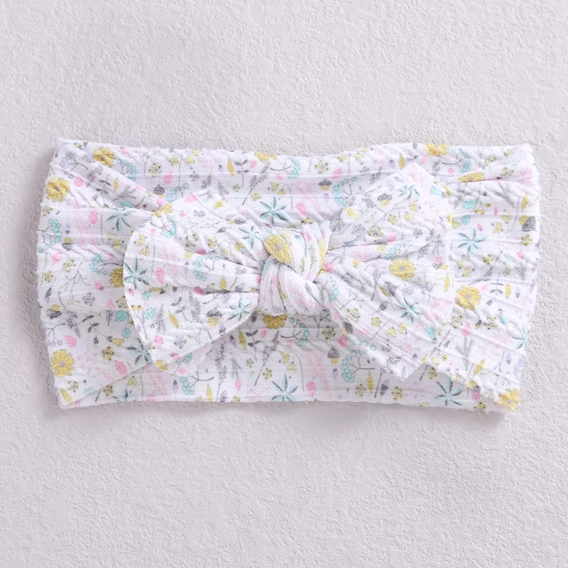 Diademas de punto de Cable para beb&eacute; con lazo para ni&ntilde;a, diademas estampadas, accesorios para el cabello de princesa para ni&ntilde;o, diadema para beb&eacute;, Turbante suave-5