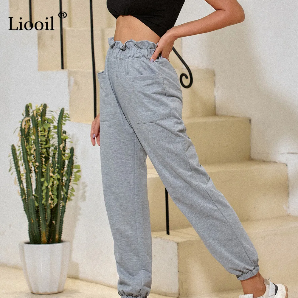 

Liooil Sexy High Waist Loose Long Pants Women Clothes Trousers With Pockets Streetwear Casual Gray Womens Joggers Sweat Pants