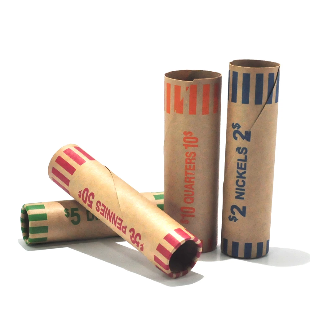 

Easy Fill Assorted Coin Wrappers Pre-formed Paper Tubes for Penny, Nickel, Dime, and Quarter, Each Coin 64 Wrappers, 256 per box
