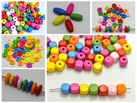 craft diy mixed bright candy colour wood beads spacer various shape cube oval