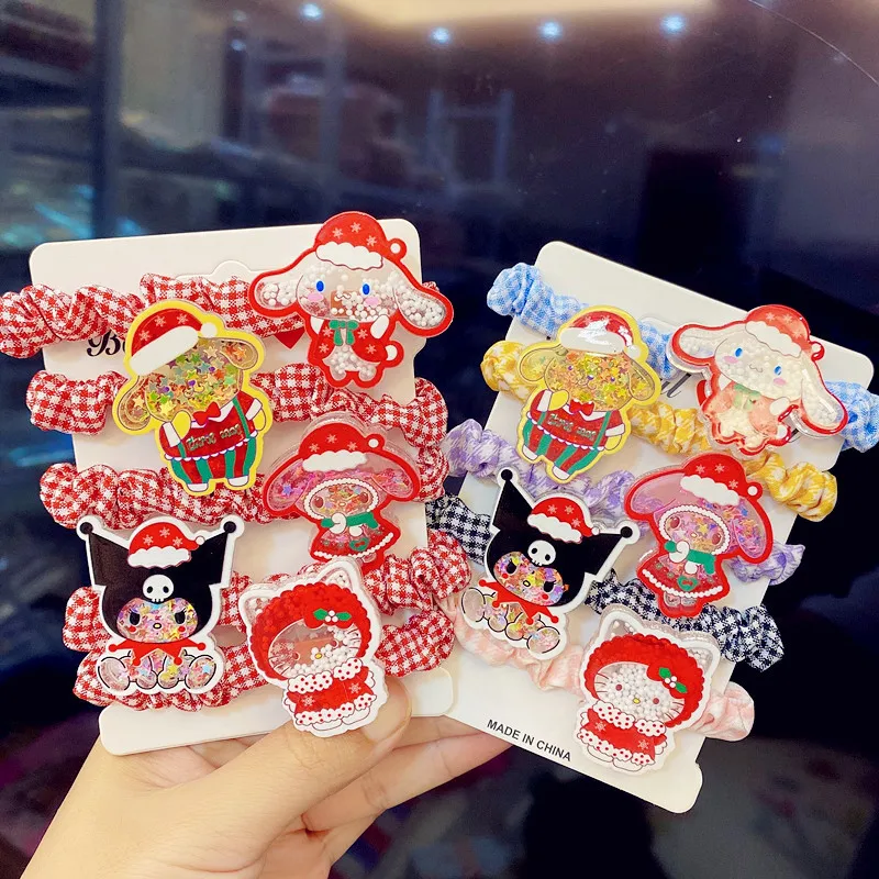 

5 шт./компл. рождественский стиль кавайные аксессуары Sanrio Kitty Kuromi My Melody Cinnamoroll милые Аниме Девушки аксессуары для волос