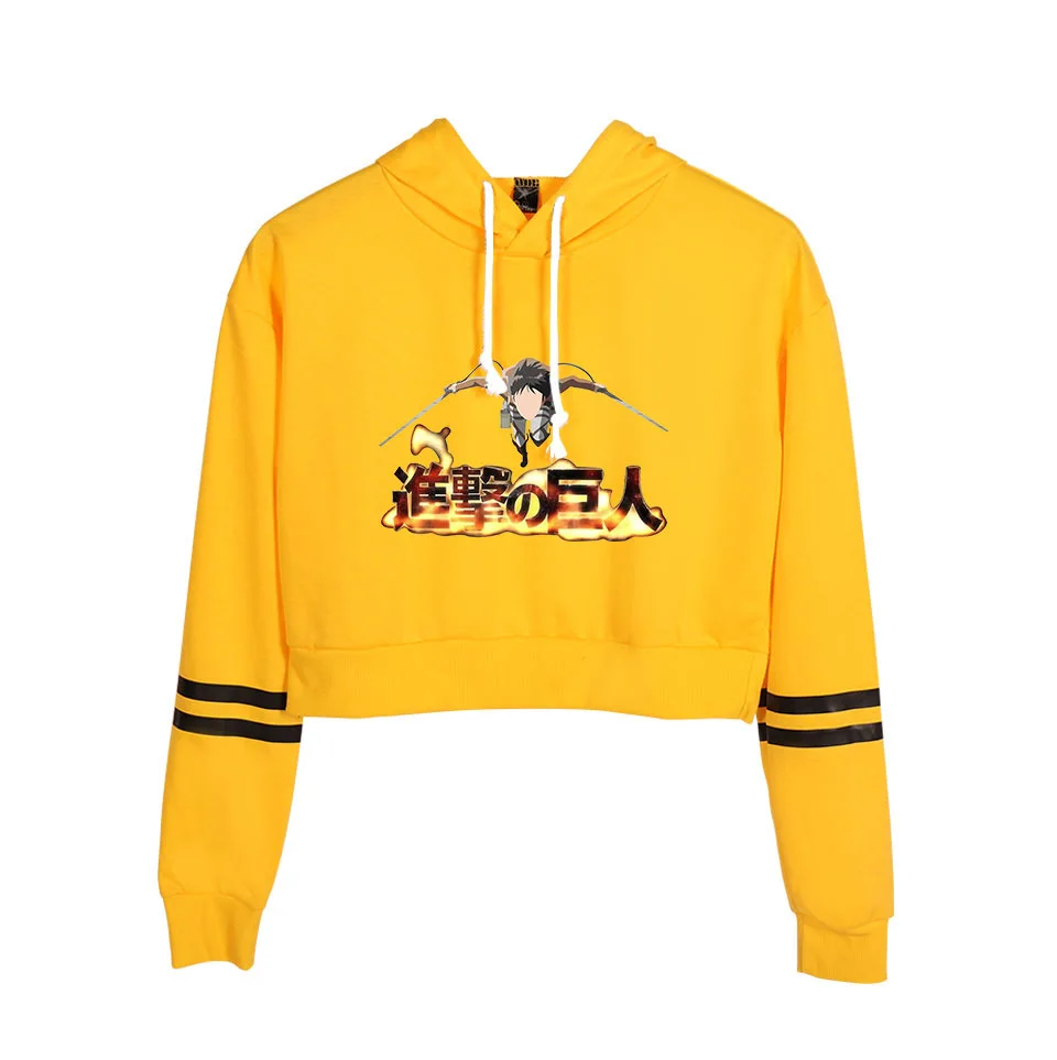 Женский Короткий Джемпер желтый короткий топ с капюшоном и аниме Атака Титанов