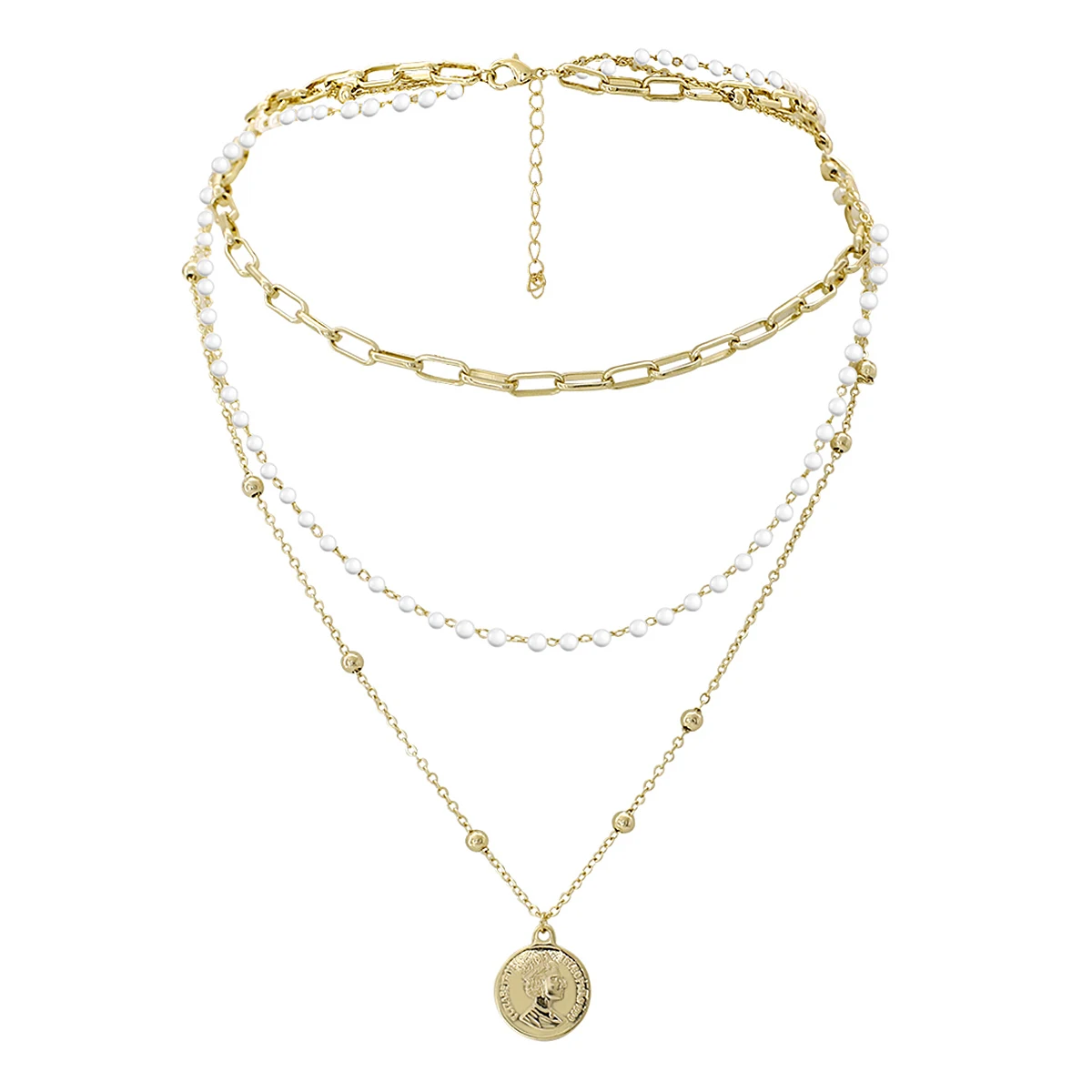 AENSOA Street Style Multi-layered Pearl Beaded Chain Choker Necklace Collar Statement Coin Pendant Metal Women Gift | Украшения и