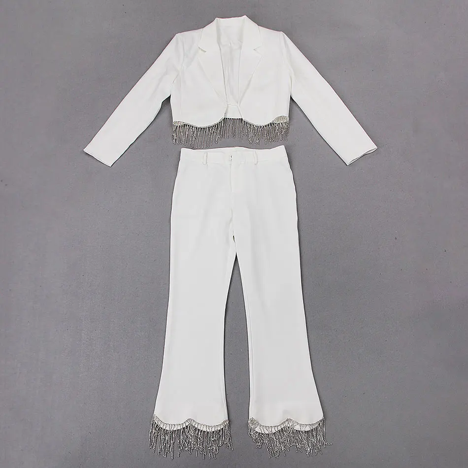 Модные женские белые Костюмные брюки белый комплект соблазнительные прямые с