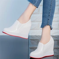 fashion sneakers women genuine leather wedges high heel ankle boots female slip on breathable round toe pumps shoes casual shoes