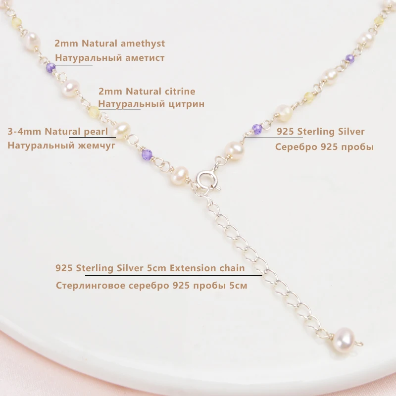

ASHIQI 925 Sterling Silver Natural Pearl Jewelry Set Natural crystal necklace Handmade heart Bracelet Earrings for women gift