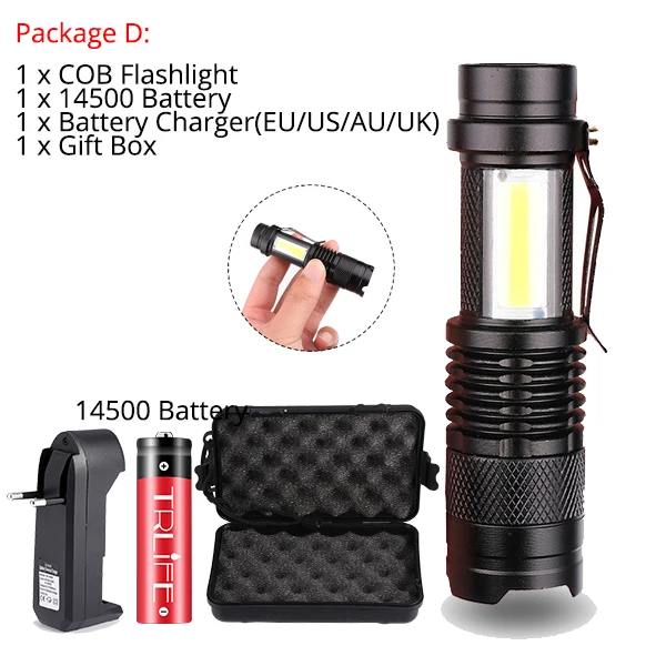 Мощный перезаряжаемый светодиодный фонарь XPE+ COB карманный мини-фонарик Penlight Spotlight Zoom фонарь Водонепроницаемый Аккумулятор AA 14500 - Испускаемый цвет: Package D