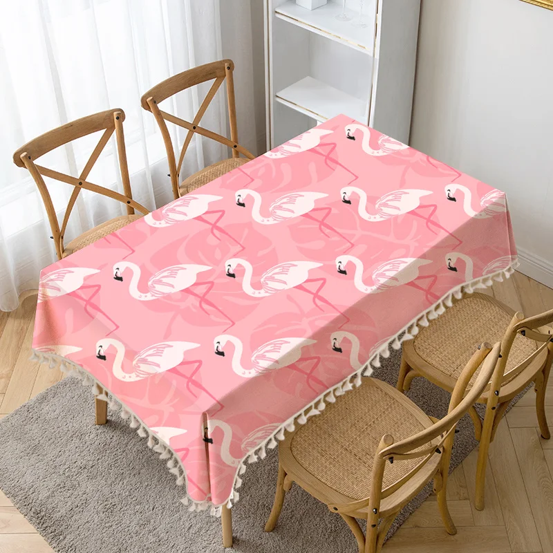 

Pink SwanPrinted Table Cloth Tassel Waterproof Tablecloth Thick Rectangular Manteles Mesa Nappe Wedding Decorate Tea Table Cover