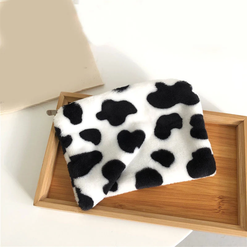 

New Cute Cow Print Plush Coin Purses Mini Coin Wallet Bag Card Holder ID Credit Holder Pocket Women Girls Coin Purse