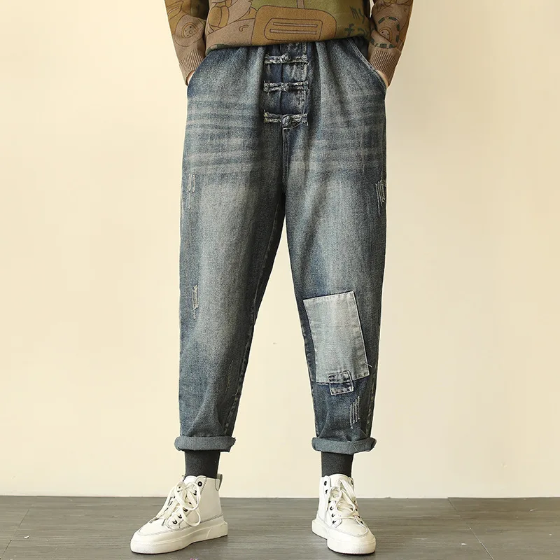 2020 весенние джинсы в стиле ретро Для женщин штаны с эластичной резинкой на талии