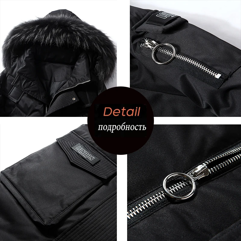 2021 New Winter Jacket Men's Thick High Quality Mid-Length Large Fur Collar Outdoor Youth Men Over The Knee Hooded Down Jacket