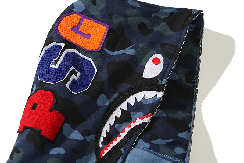 

Autumn and winter bape shark head embroidered cloth zipper cardigan coat sweater original Residence Paris Limited Logo men/women