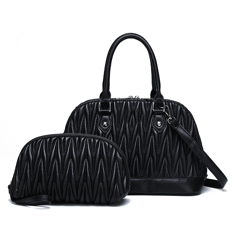 

Folds Design Leather Bag Classic Simplicity Shoulder Handbag For Women 2Pcs Composite Bag 2020 Autumn&Winter New Fashion Bags