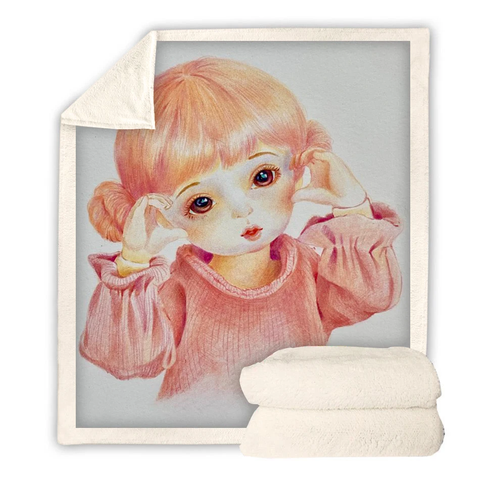 

Sketch Girl Portrait 3D Print fashion Travel Animal Wearable Bedding Fleece Throw Blanket Home Office Washable Adult