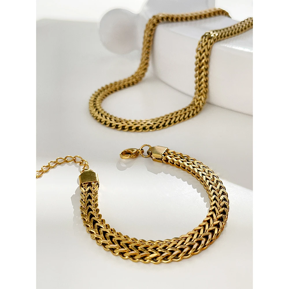

Peri'sbox Minimalist Gold Color Stainless Steel Chunky Necklace For Women Hip Hop Wide Herringbone Chain Jewelry Wholesale