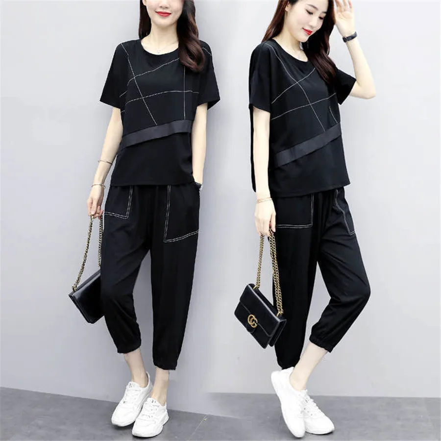 

Женский спортивный костюм, свободный комплект из двух предметов, модный спортивный костюм для женщин, комплект из 2 предметов для отдыха, 2020