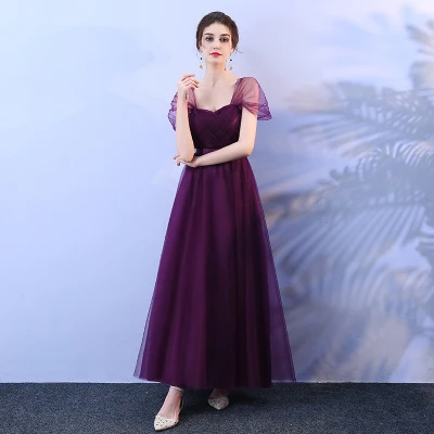 909 lon Grape purple Фиолетовые платья подружки невесты из тюля размера плюс для женщин младшего возраста, Дамское Бандажное свадебное платье, Элегантное Длинное простое сексуальное платье для выпускного вечера - Цвет: 909 lon Grape purple