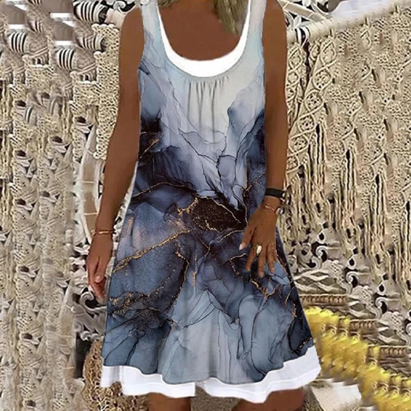 

Vintage Floral Print A-Line Dress 2021 Summer Casual Square Collar Party Dress Elegant Women Sleeveless Tank Loose Dress Vestido