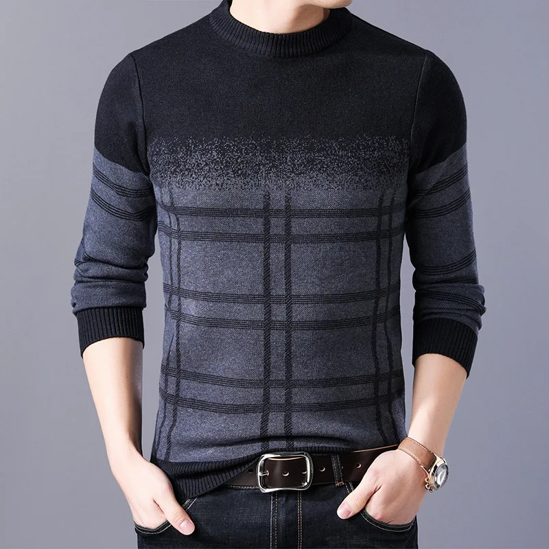 

Men's Sweater Winter Autumn Round Neck Long-sleeved Plain Stretch Pullover Seedlings Suitable for Fashionable Men Cвитер Large