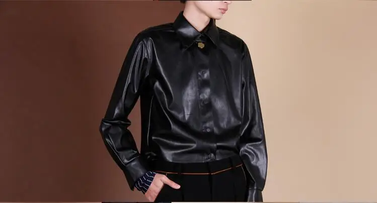 S-6XL! дизайн уличные паты Джокер Металлическая пуговица украшение маленький лацкан с длинным рукавом из искусственной кожи рубашка мужская на заказ