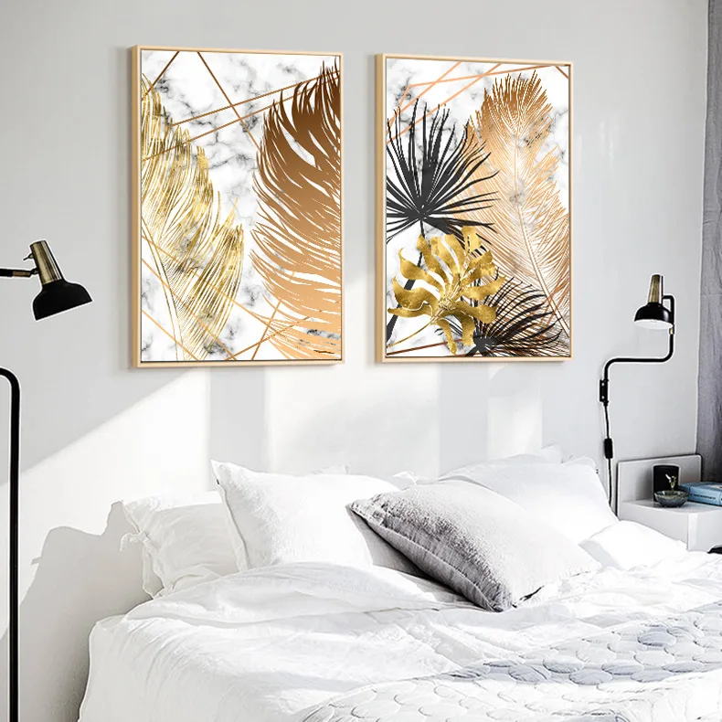 

Modern Golden Plant Decoration Painting Leaf Feather Monstera INS Style Nordic Home Wall Living Room Canvas Art Poster Photo