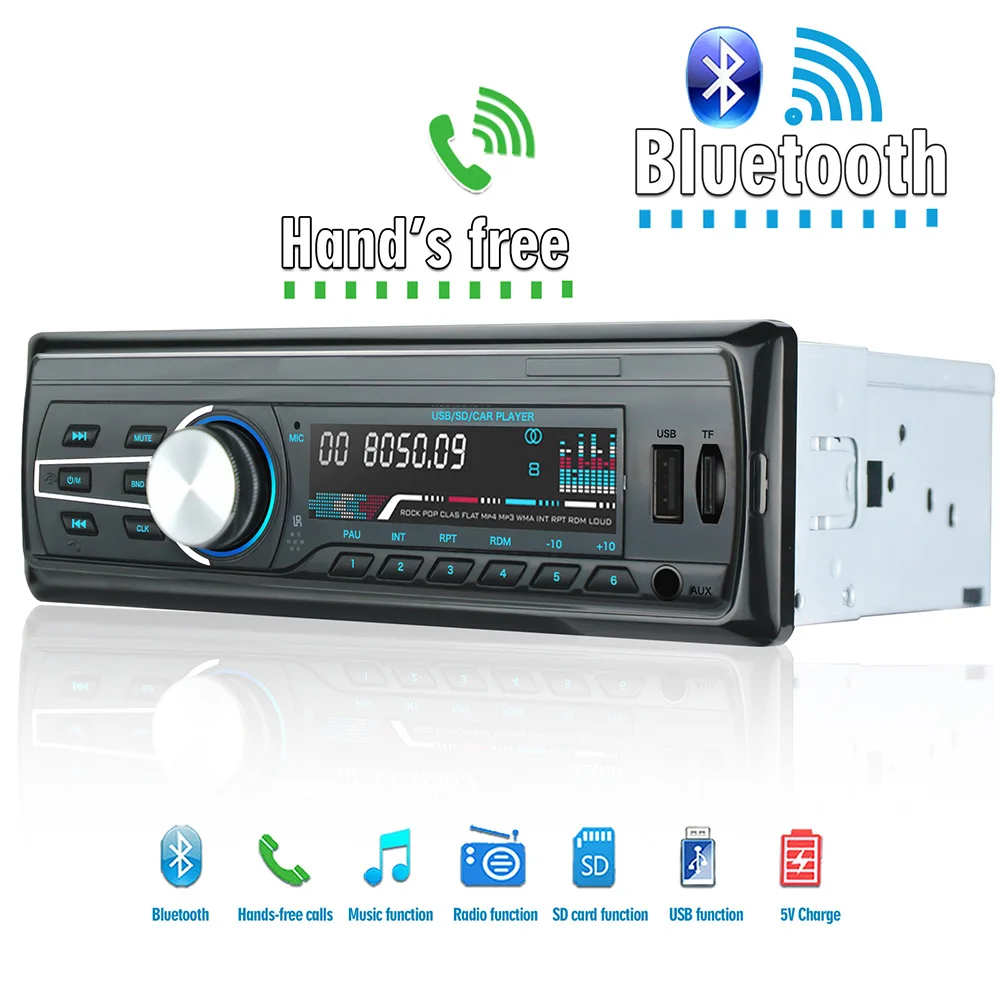 Автомагнитола, Bluetooth, автомагнитола, 12 В, автомобильное аудио, стерео, FM, беспроводной, BT плеер, AUX, SD, USB, зарядка в тире, 1 din, Автомобильный MP3, Multimeda, BY002