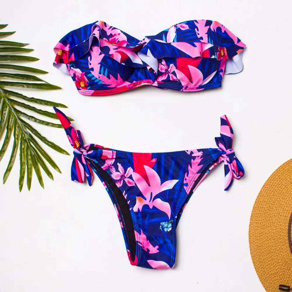 Бикини с принтом оборки 2020 женский сексуальный бандажный бразильский комплект