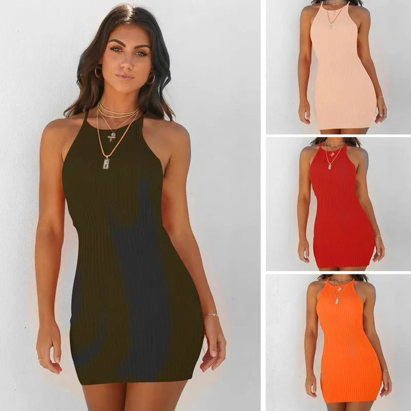 

Leosoxs 2020 Summer New Fashion Sexy Spaghetti Straps Women's Mini Package Hip Dress Casual Solid Slim Strapless Ladies Dresses