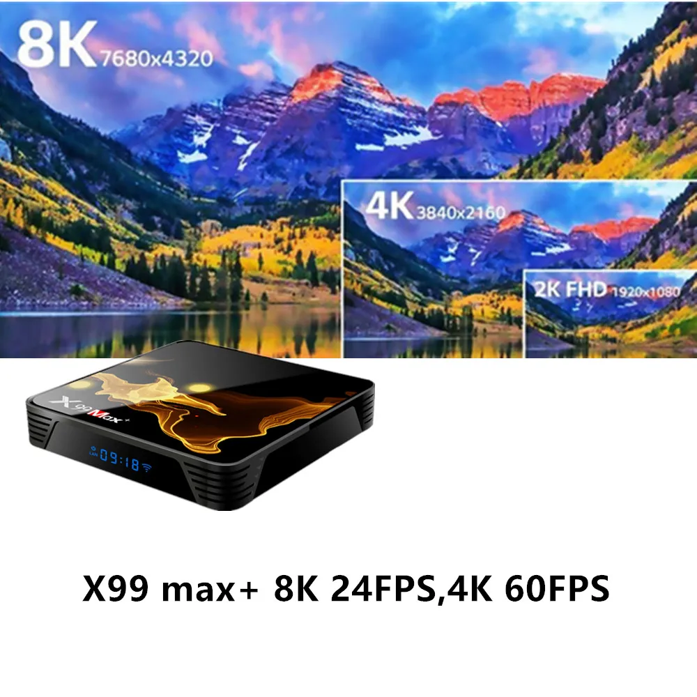 X99 MAX Plus 4GB 64GB Android 9.0 Smart TV Box Amlogic S905X3 Quad Core Dual Wifi BT H.265 8K 24fps Set top box Tvbox pk X96 Max on переводится как:X99 MAX Plus 4ГБ 64ГБ Android 9.0 Умный ТВ-бокс Amlogic S905X3 Quad Core Dual Wifi BT H.265 8K 24fps Верхня