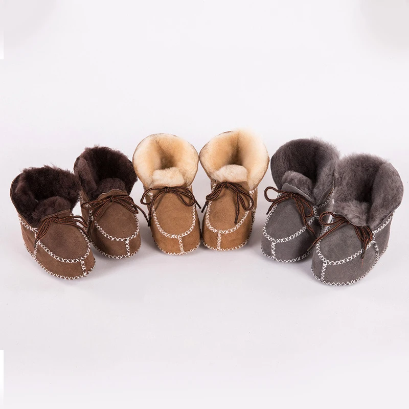 Warm Winter Genuine Leather Wool Fur Baby Boy Boots Toddler Girls Soft Moccasins Shoes with Plush Sheepskin Infant Booties |