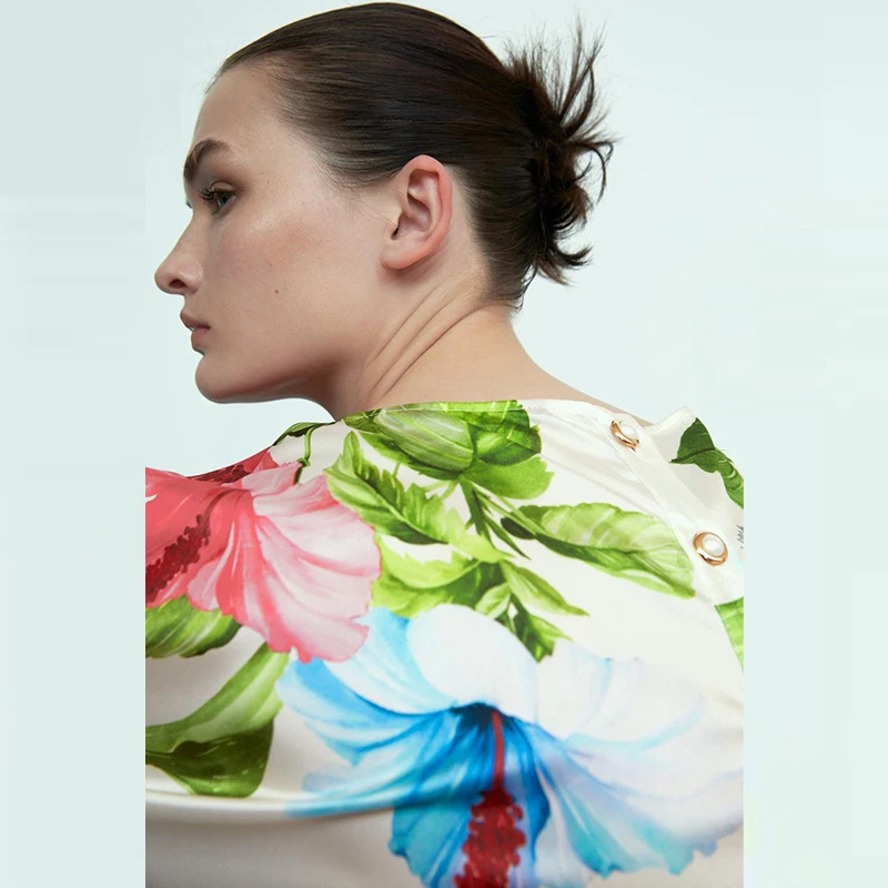 

OLOMM Cute Girly Casual Long Sleeve Womenâ€˜s Shirt 2021 Spring New Fashion Flower Print Blouse for Female O-Neck Polyester Tops