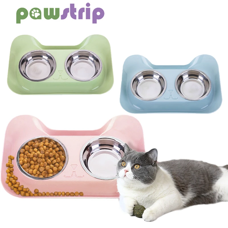 

Double Pet Bowl Dog Feeder Drinking Bowls Durable Double With Non-Spill Non-Skid Puppy Feeder Stainless Steel Dog Cat Food Bowls