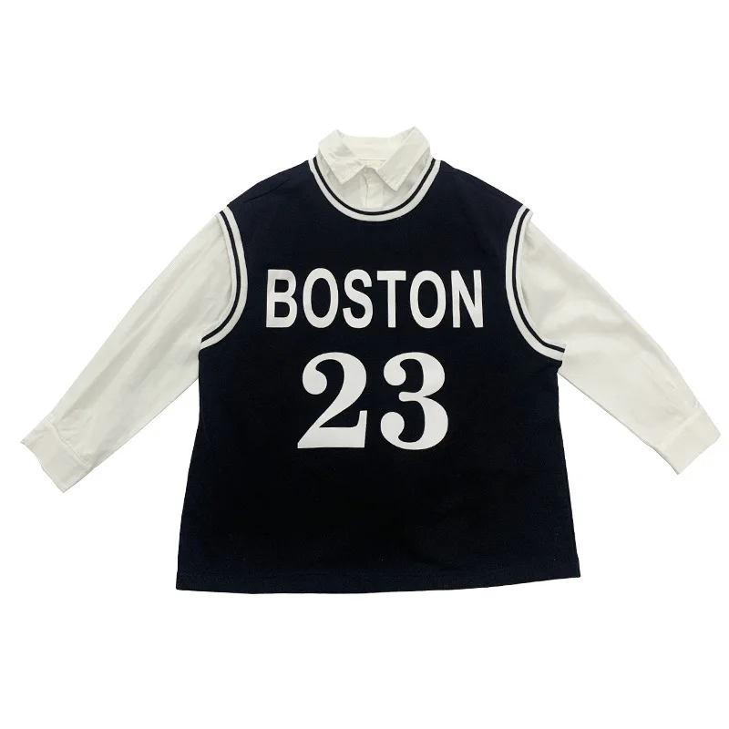 

6 pieces of starting girl shirt 2021 spring dress new Korean version of the tide girl casual sports jersey vest two-piece set