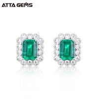 attagems 100 925 sterling silver rhodium plating octagon cut emerald moissanite diamonds gemstone stud earrings fine jewelry