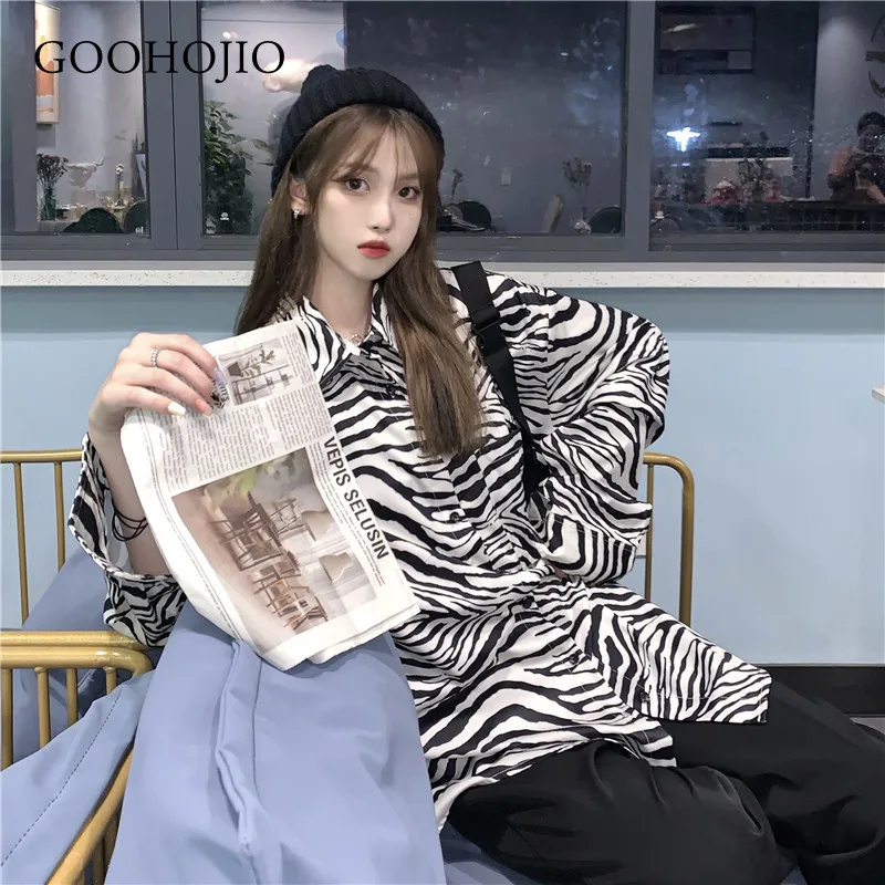 

GOOHOJIO 2021 New Spring and Autumn Zebra Pattern Shirt Women Loose Casual Shirt for Women Oversized Fashionable Shirts Female