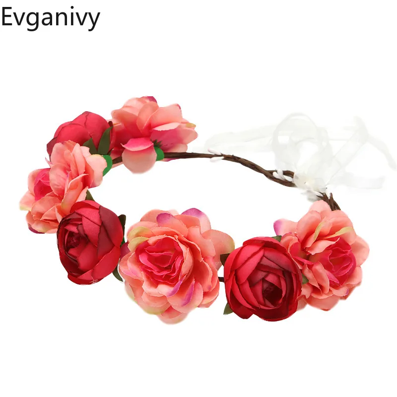 

Romantic Wedding Flower Crown Girls Women Garland Hairband Floral Wreath Headband Bohemian Beach Holiday Party Hair Accessories
