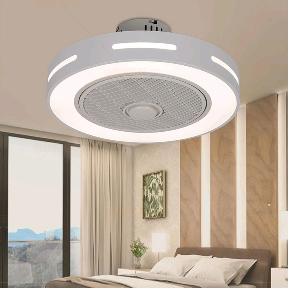 Bestellen 50cm LED Smart Fernbedienung Decke Fan Mit Licht Suppot Handy App Unsichtbare Fans Hause Decora Beleuchtung Rund Runde