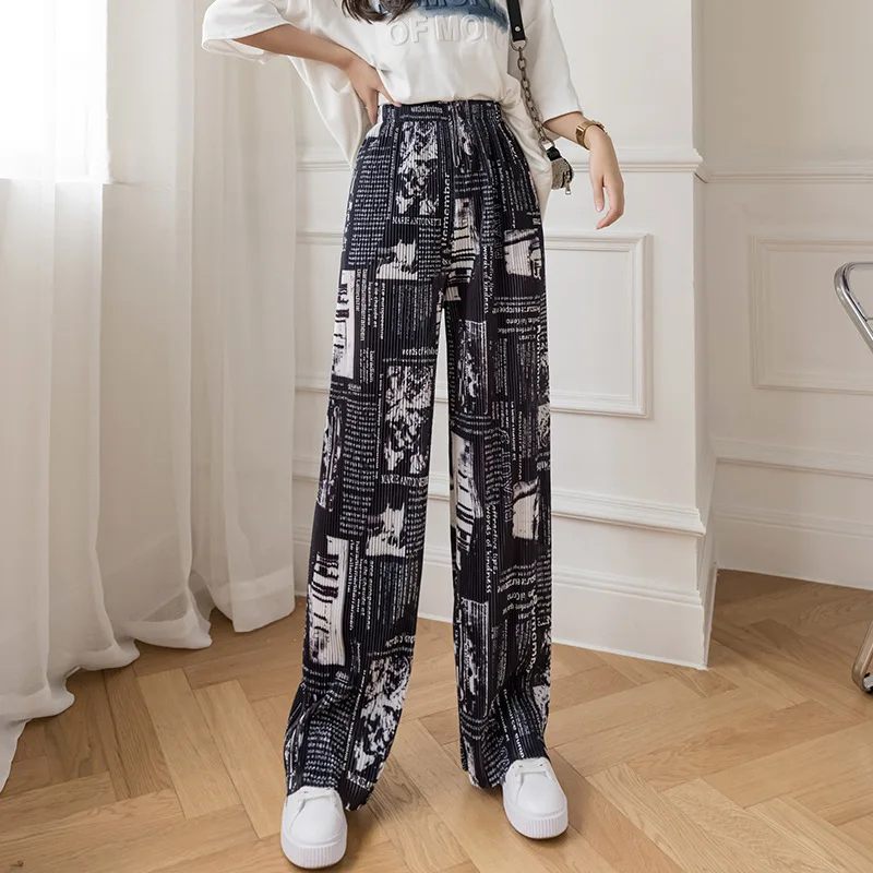 

Korean Wide Leg Pants Women High Waist Drop Summer Thin Pleated Pants Women Loose Slim Floor Length Pants Woman