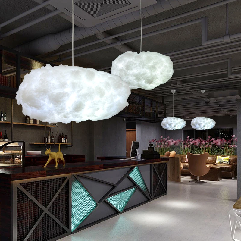 

Floating white clouds chandelier silk cloud lights hotel lobby art bedroom decoration designer creative engineering lamps