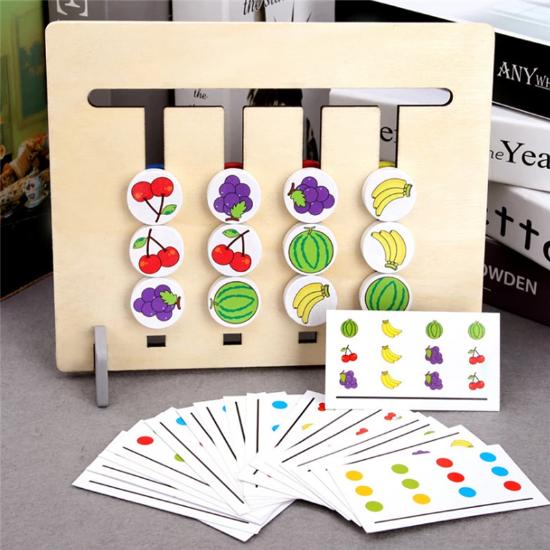 

New Style Four colors/fruit Matching Game Montessori Wooden children's Toys Logic double-sided children's Educational Toys Gifts