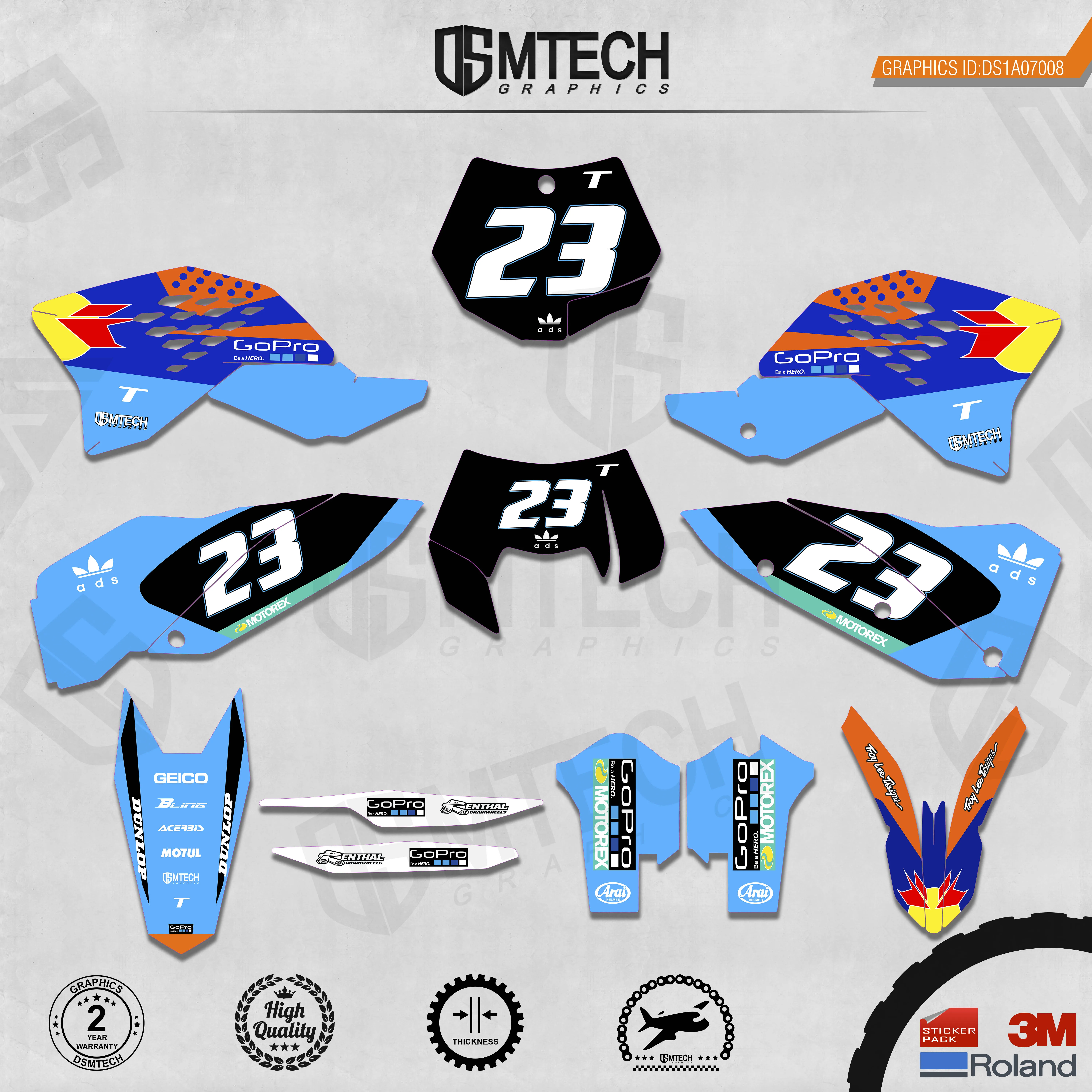 DSMTECH Customized Team Graphics Backgrounds Decals 3M Custom Stickers For 2007-2010 SXF  2008-2011 EXC  008