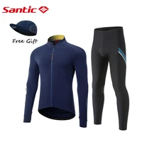 santic mens cycling jersey suits long sleeve thermal mtb road bike bib pants winter bicycle shirts with a free size cap gift