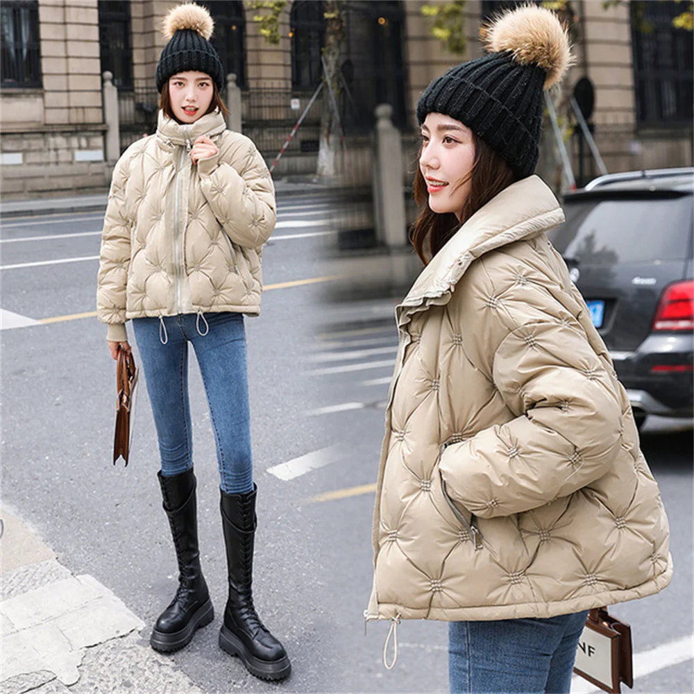 

Женские толстые зимние парки, повседневное теплое хлопковое пальто, женская верхняя одежда на молнии со стразами, осенняя короткая куртка с...