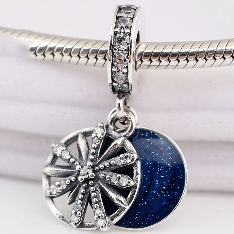 

Original 925 Sterling Silver Charm Creative Blue Fireworks Pendant Fit Pandora Women Bracelet & Necklace Diy Jewelry
